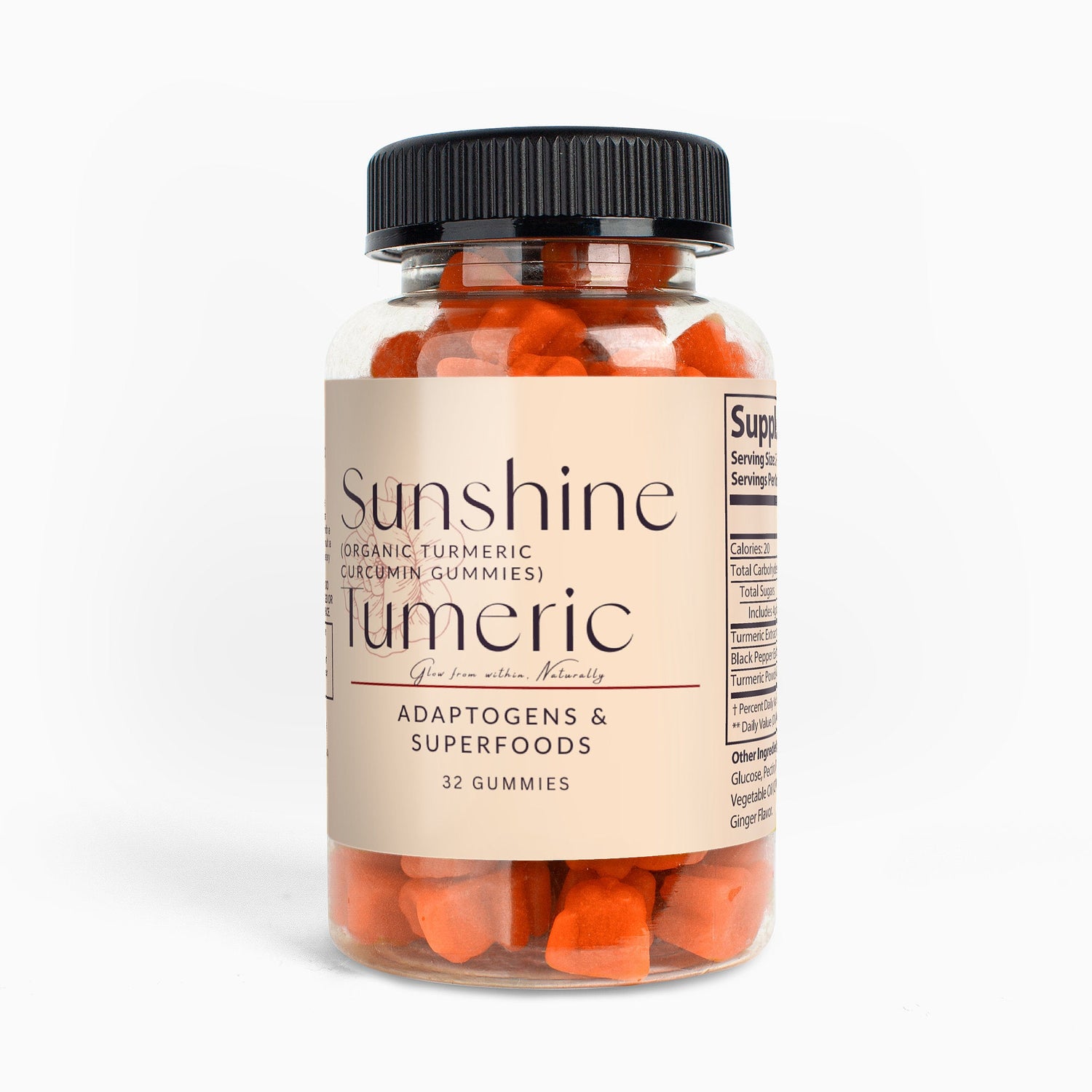 Sunshine Turmeric Gummies bottle with organic turmeric curcumin supplement for joint health and antioxidant support