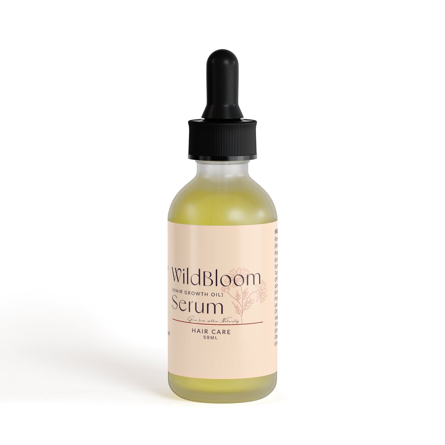 WildBloom Serum hair growth oil in a 59ml dropper bottle for scalp hydration and growth stimulation