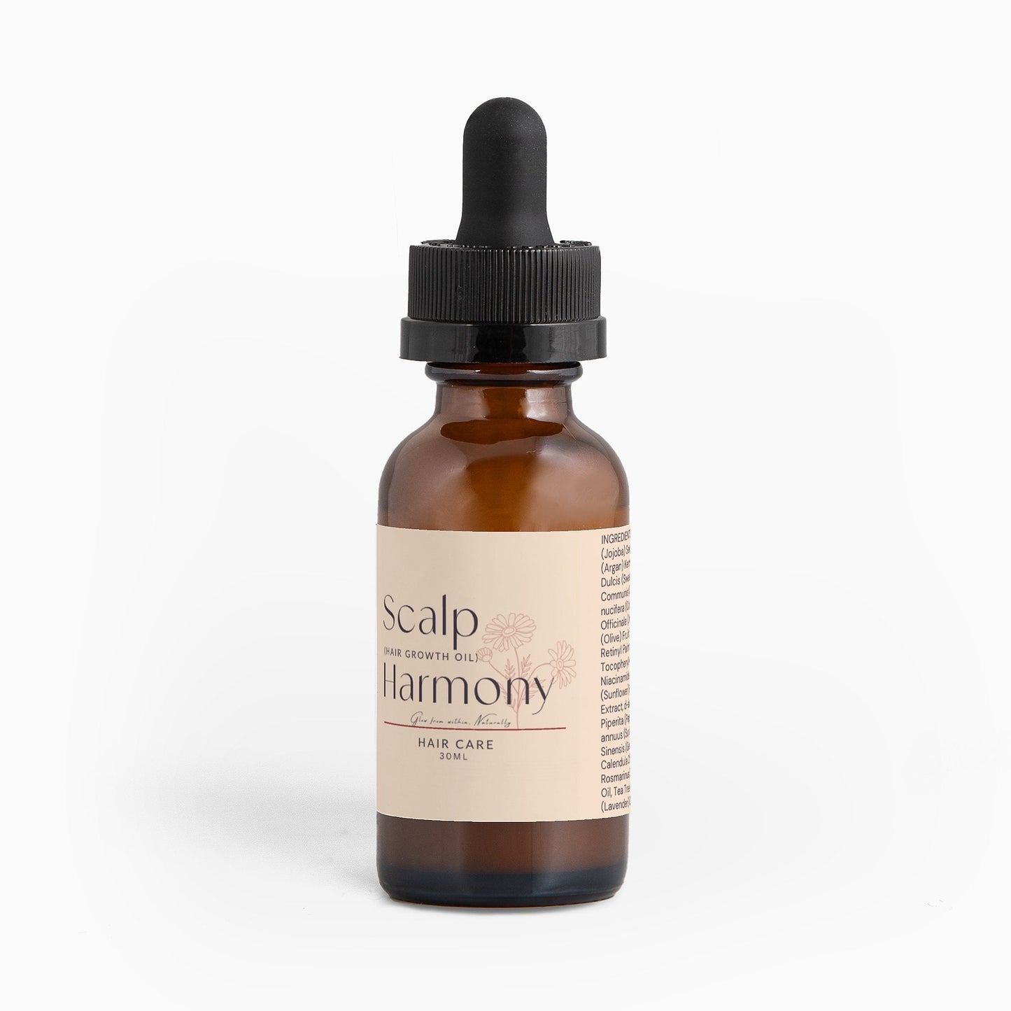 Scalp Harmony Oil in amber dropper bottle for peptide hair growth and scalp nourishment