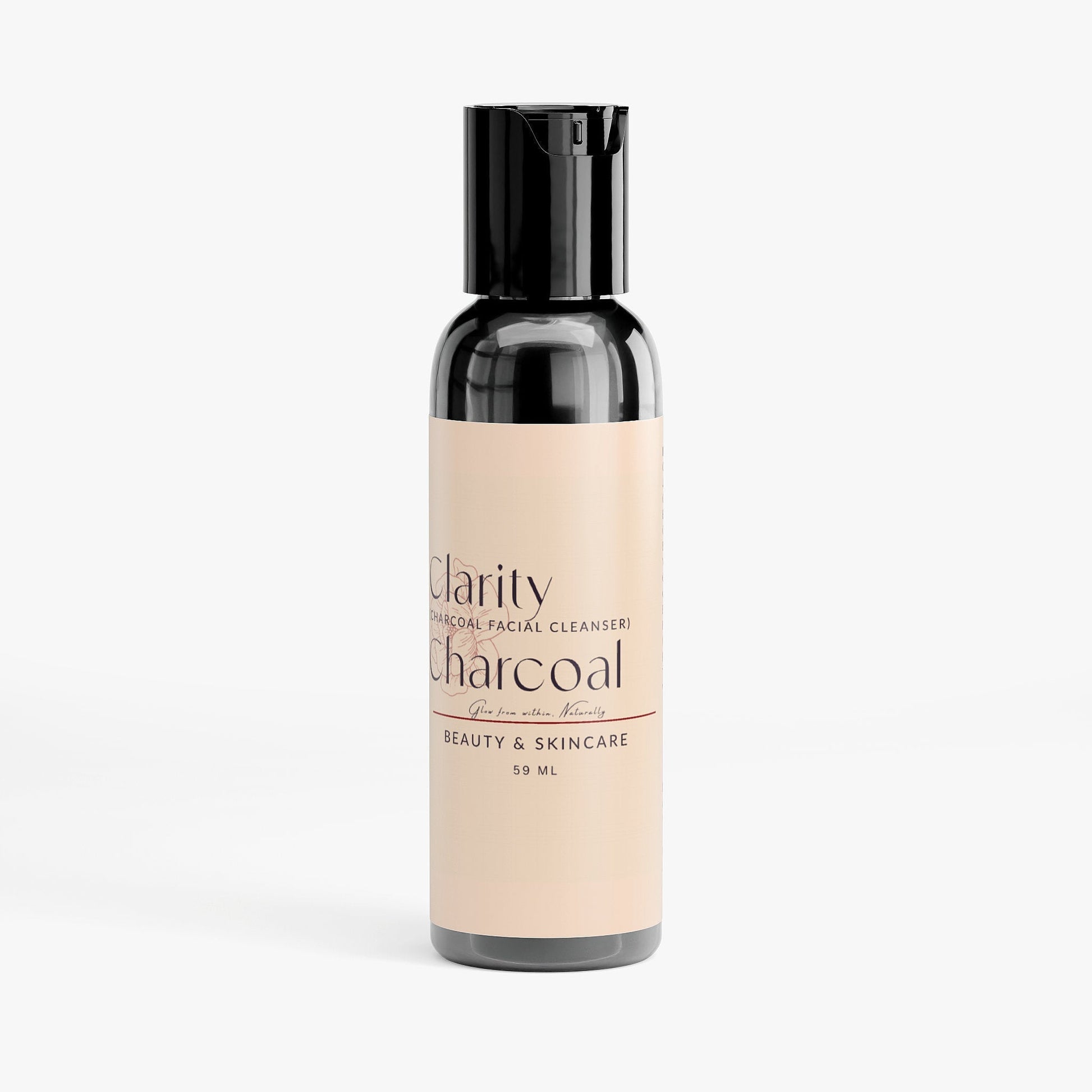 Clarity Charcoal daily facial cleanser bottle with activated charcoal and aloe vera for detoxifying oily and acne-prone skin