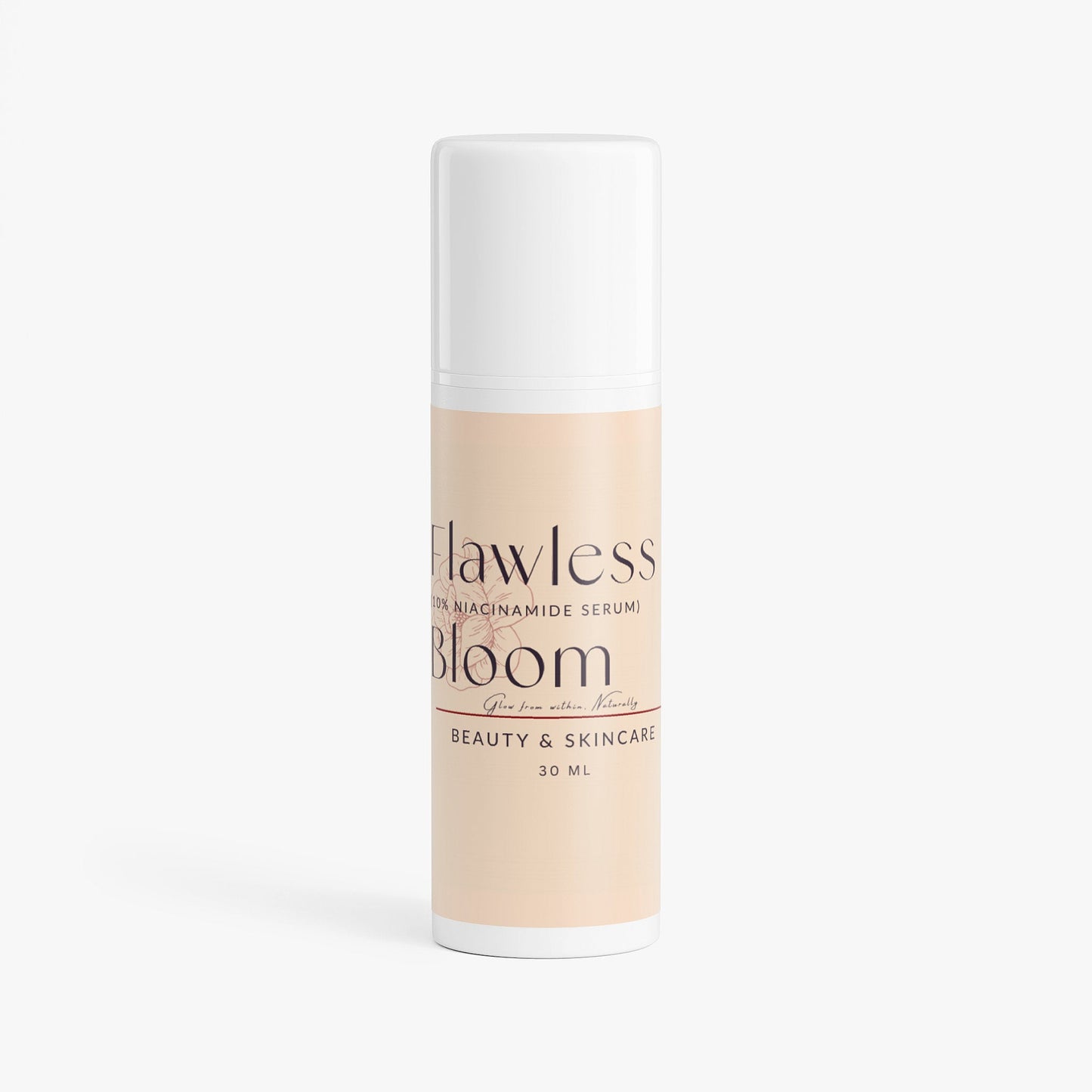 Flawless Bloom 10% Niacinamide serum bottle for brightening and refining skin pores