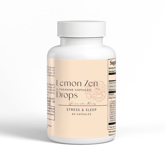 Lemon Zen Drops stress and sleep supplement bottle with 60 capsules for natural restful sleep