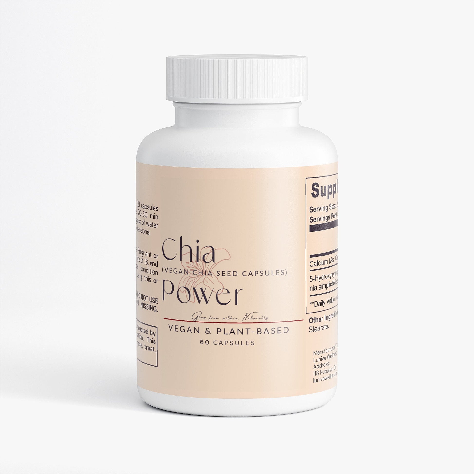 Chia Power vegan plant-based chia seed capsules for protein and omega-3s nutrition