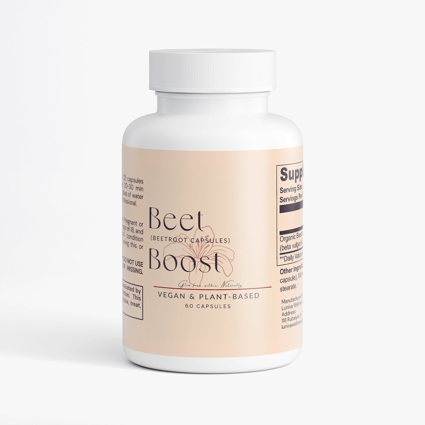 Beet Boost vegan plant-based beetroot capsules for blood flow and athletic performance enhancement