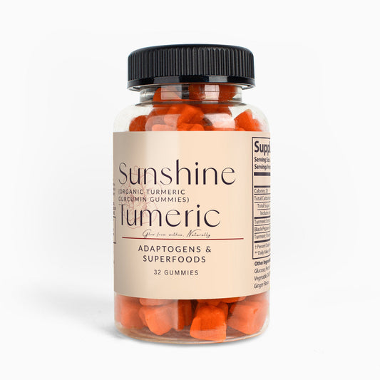 Sunshine Turmeric Gummies bottle of 32 organic turmeric curcumin adaptogen superfood supplements