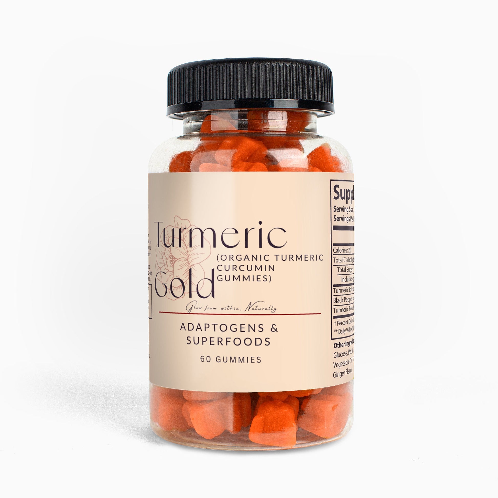 Turmeric Gold organic turmeric curcumin gummies bottle with 60 vegan, gluten-free gummies for joint and immune support