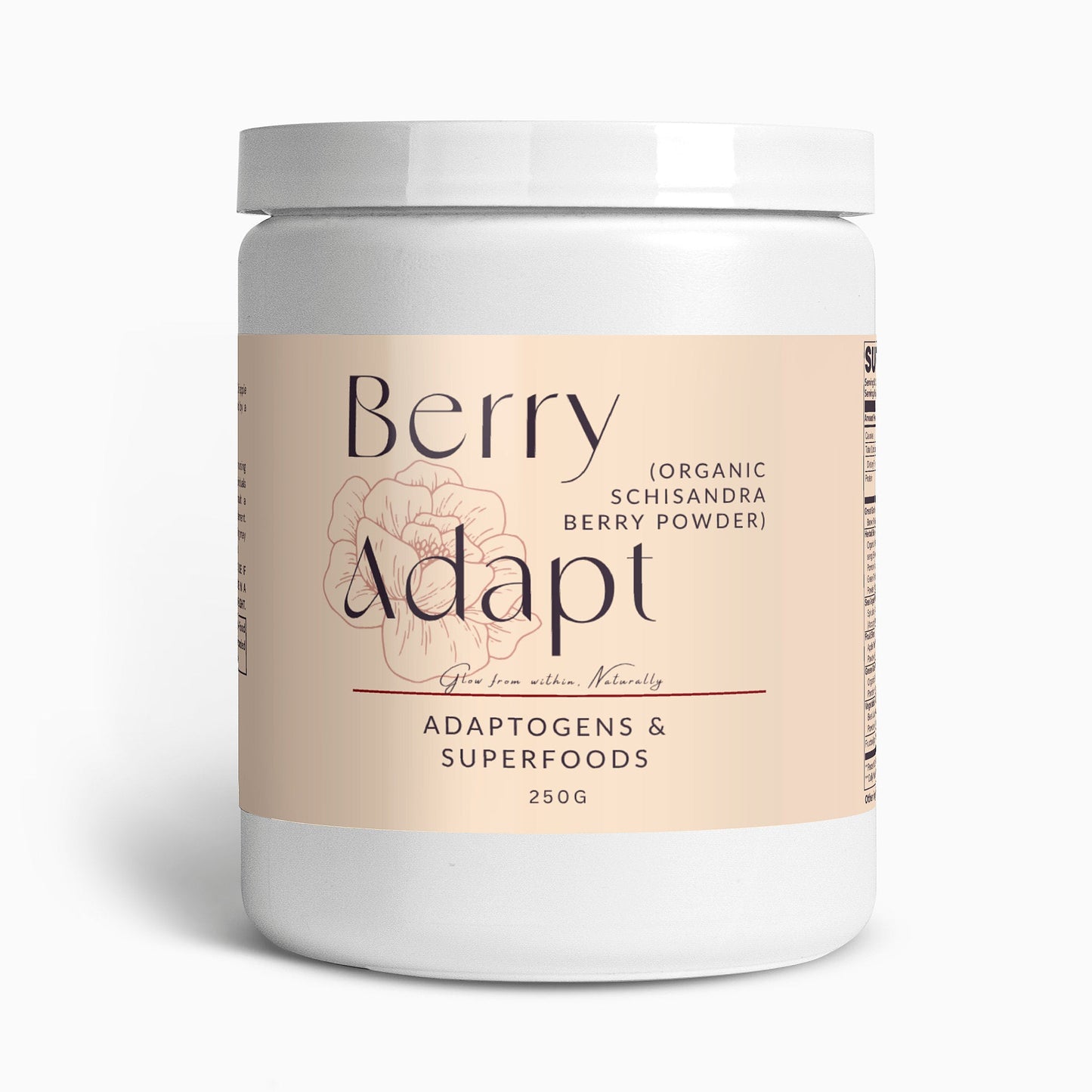 Berry Adapt organic schisandra berry adaptogenic resilience powder in white container with beige label