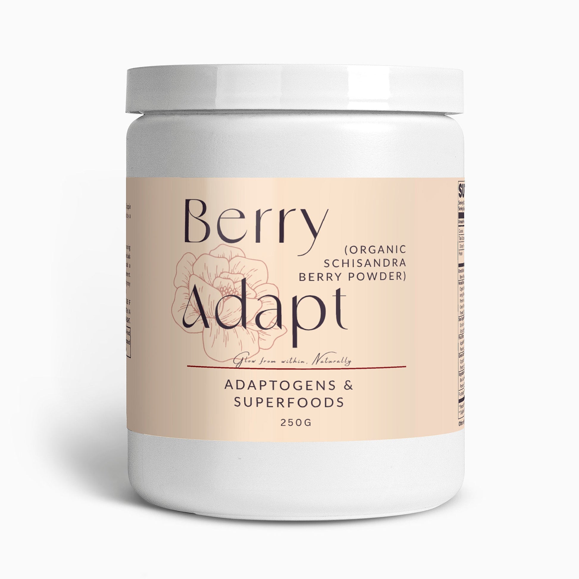 Berry Adapt organic schisandra berry adaptogenic resilience powder in white container with beige label