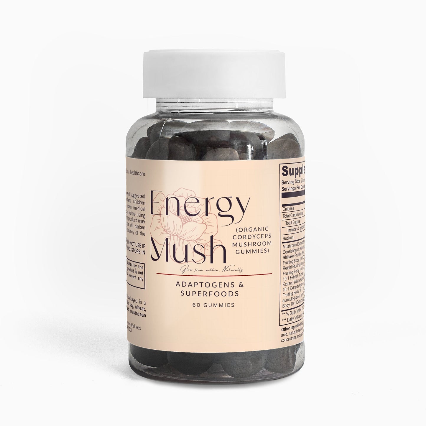 Bottle of Energy Mush organic cordyceps mushroom extract gummies for athletic endurance and natural energy support