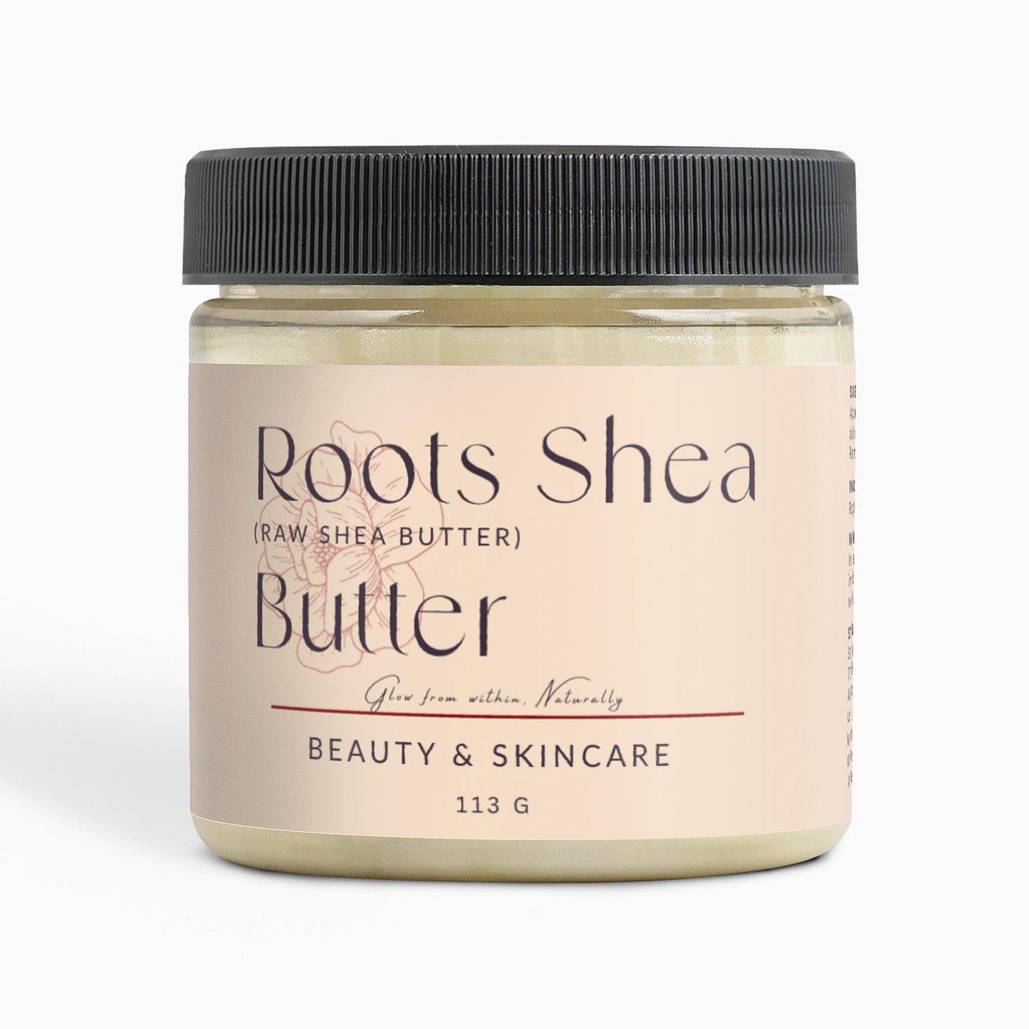 Roots Shea Butter raw organic shea butter for deep skin hydration and nourishment in 113g jar