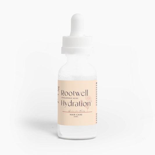 Rootwell Hydration hyaluronic acid serum bottle for deep skin moisture and hydration