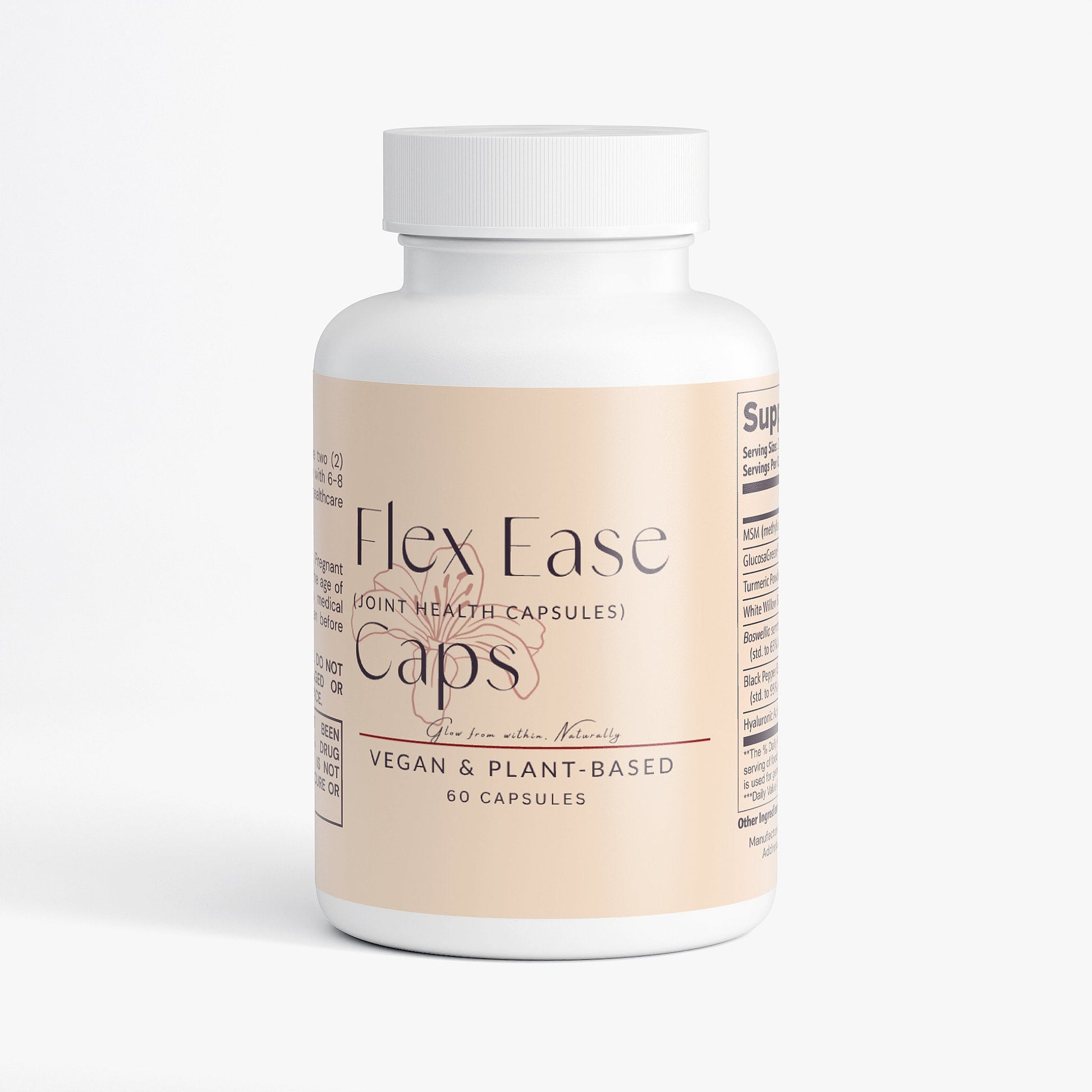 Flex Ease Caps joint health supplement bottle with vegan plant-based formula and 60 capsules