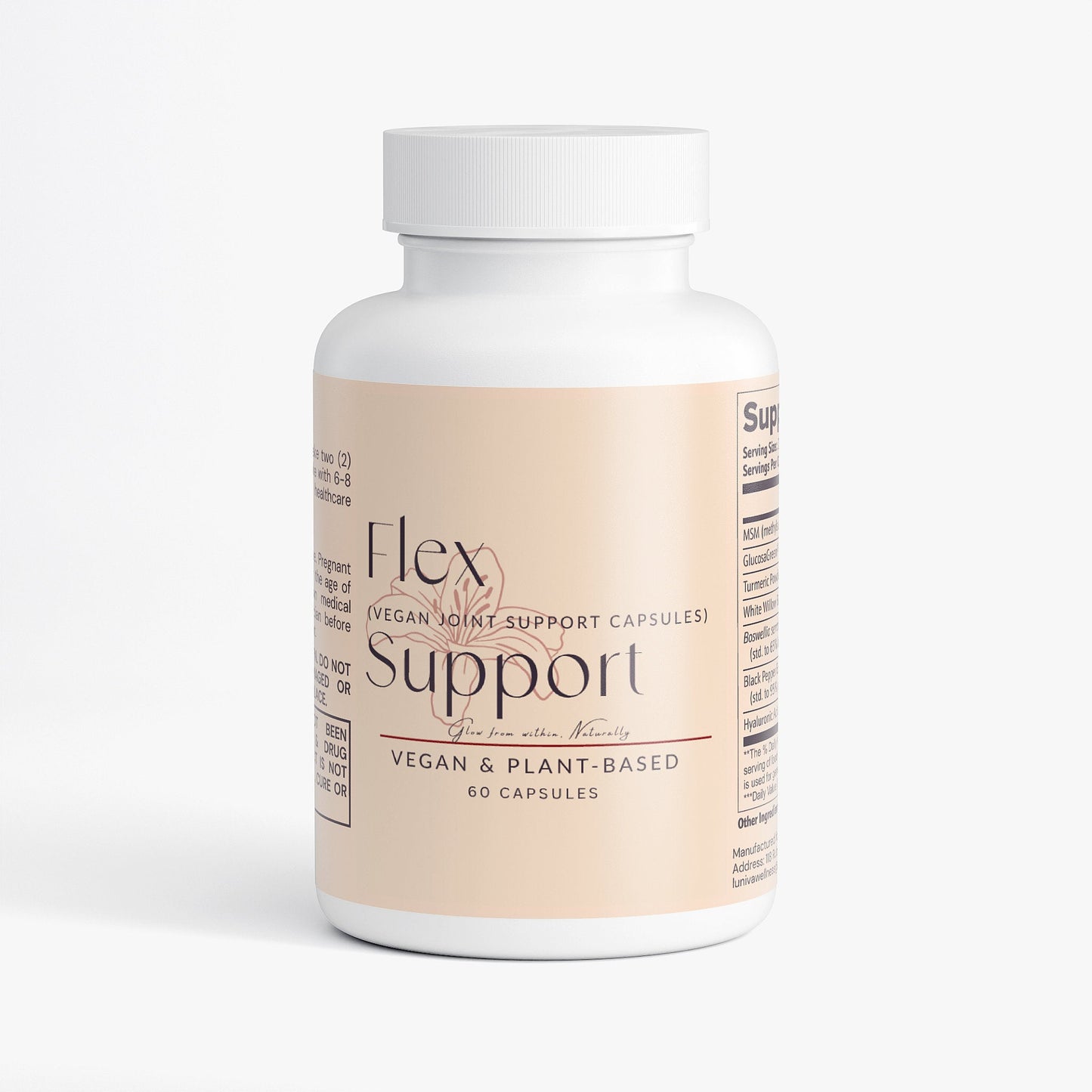 Flex Support vegan joint support supplement with turmeric, boswellia, and MSM for natural mobility