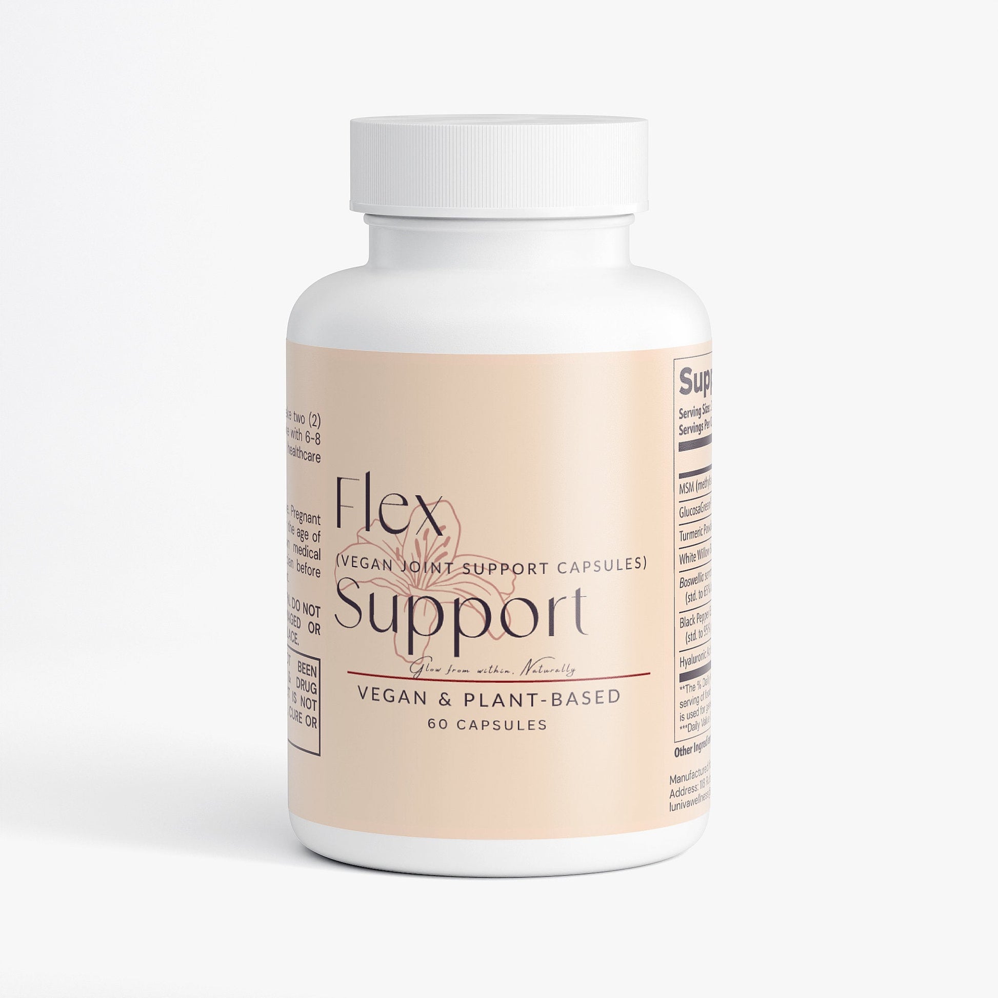 Flex Support vegan joint support supplement with turmeric, boswellia, and MSM for natural mobility