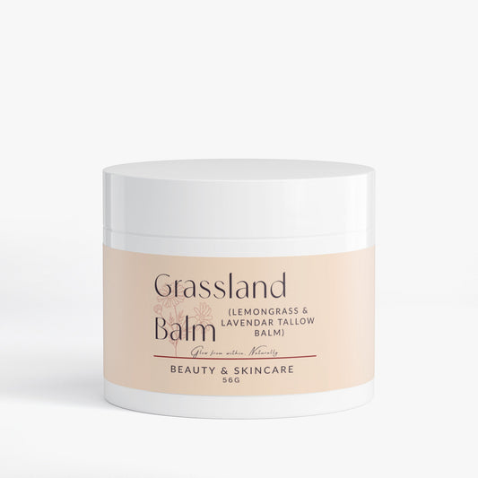 Grassland Tallow Balm jar with lemongrass and lavender for natural skincare and beauty products