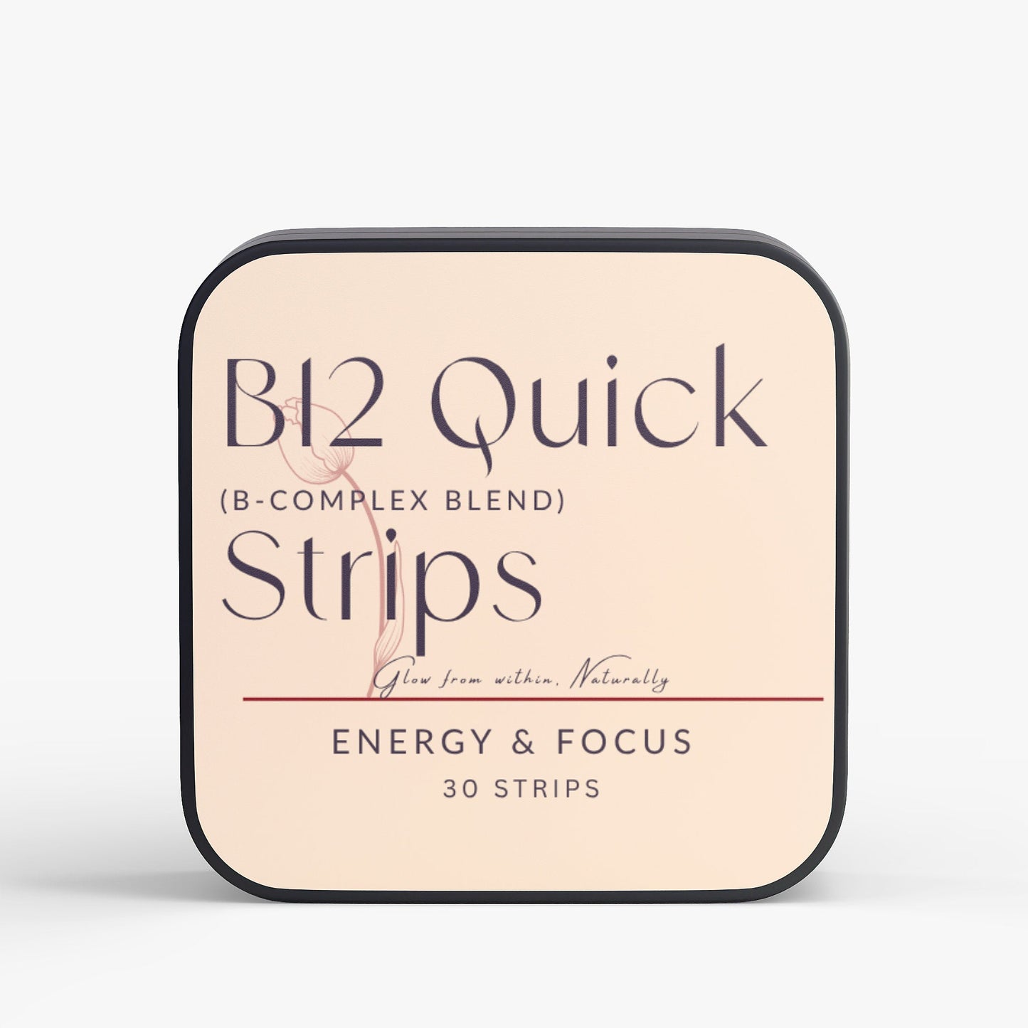 B12 Quick Strips 30 count energy and focus oral strips with vitamin B12 and green tea caffeine in cranberry flavor