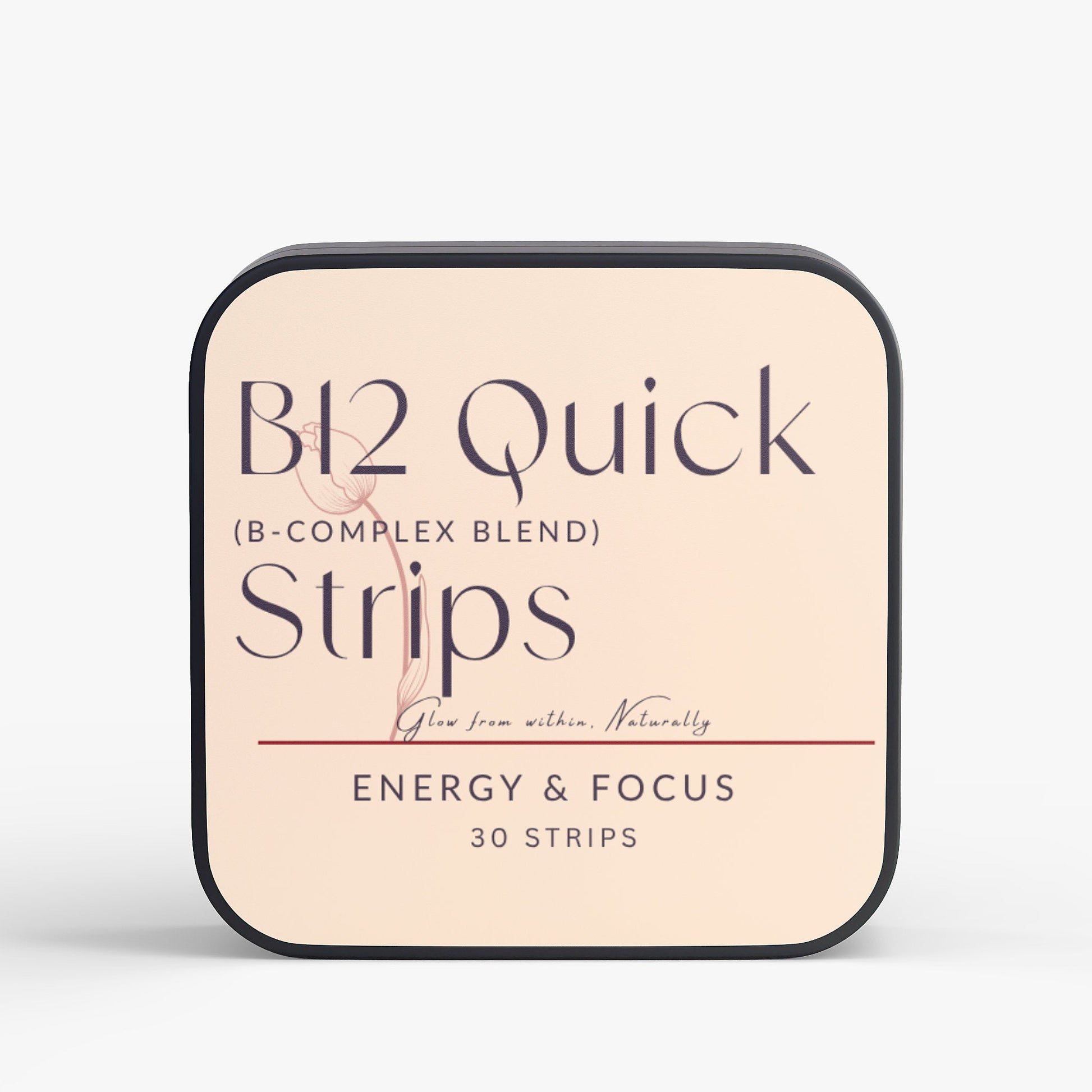 B12 Quick Strips 30 count energy and focus oral strips with vitamin B12 and green tea caffeine in cranberry flavor