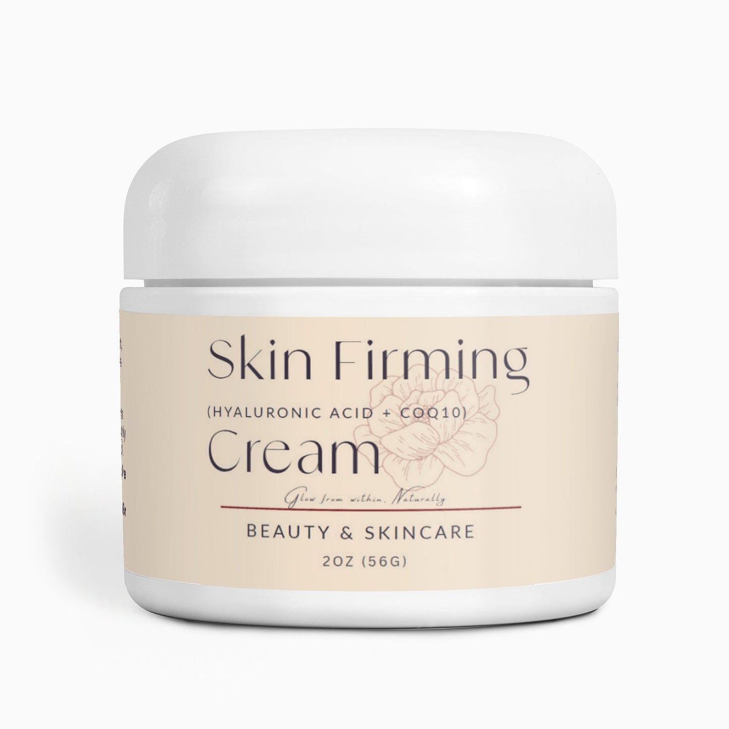 Skin Firming Cream jar with hyaluronic acid and CoQ10 for skincare and hydration