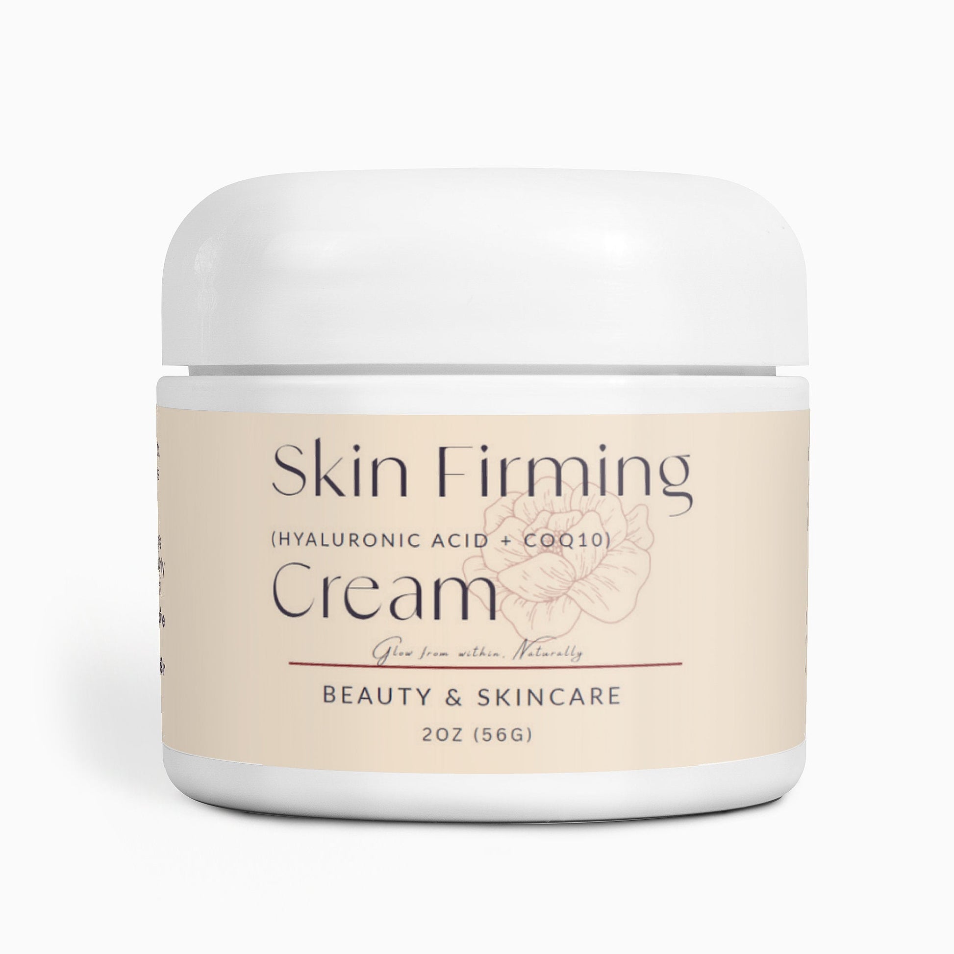 Skin Firming Cream jar with hyaluronic acid and CoQ10 for skincare and hydration