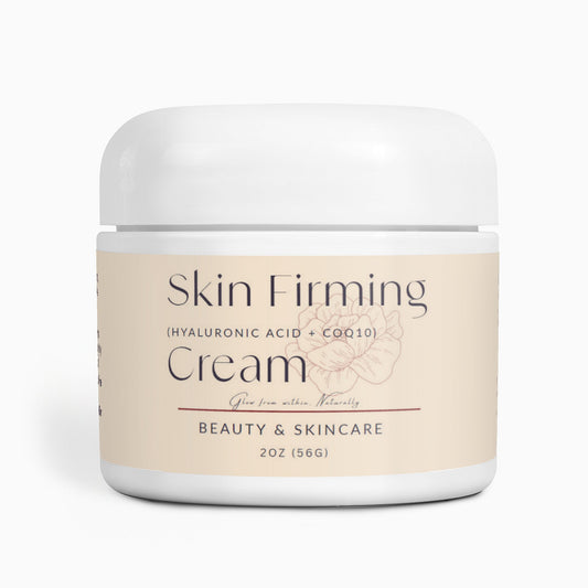 Skin Firming Cream jar with hyaluronic acid and CoQ10 for skincare and hydration