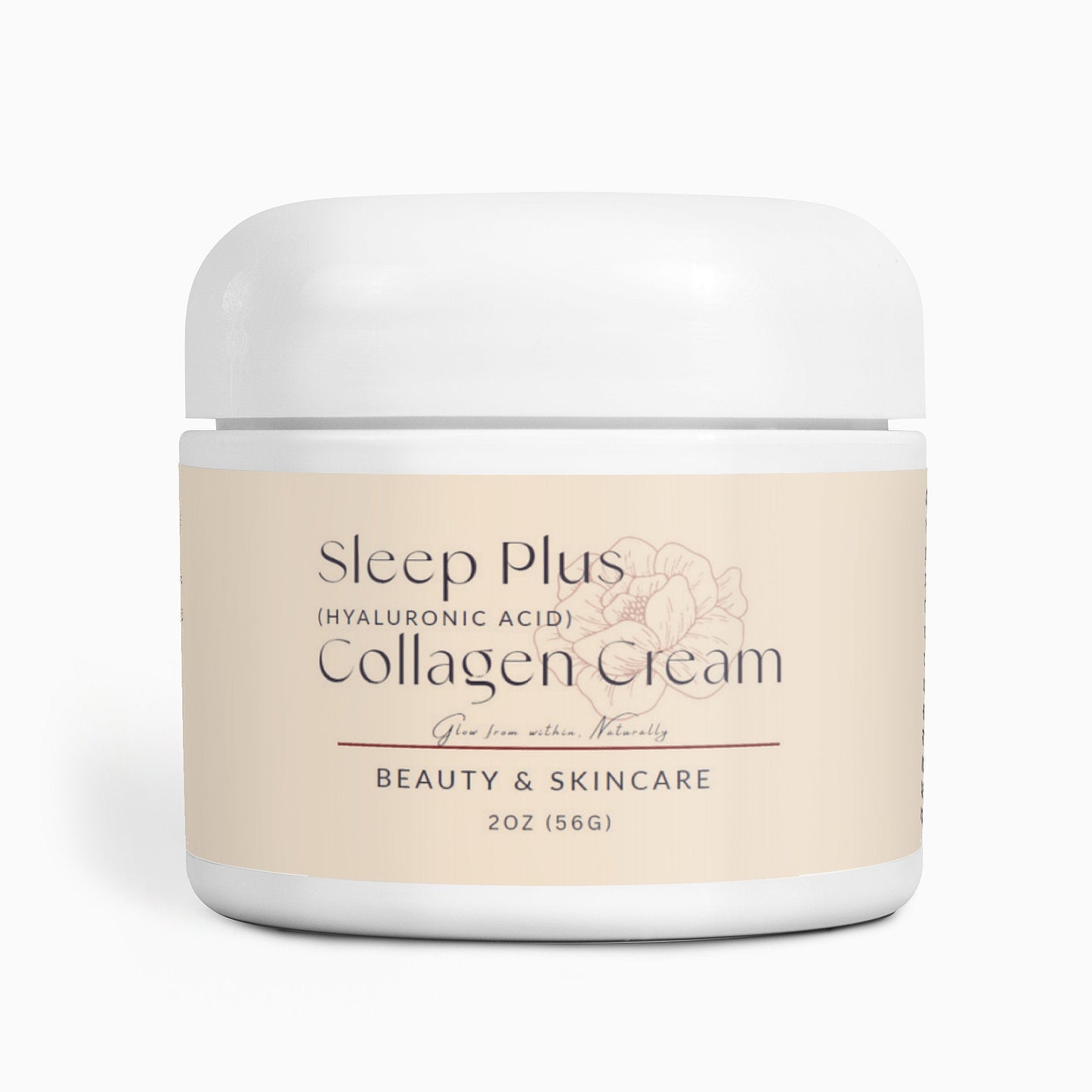 Sleep Plus Collagen Cream jar with hydrating collagen formula for nighttime skincare, 2oz container