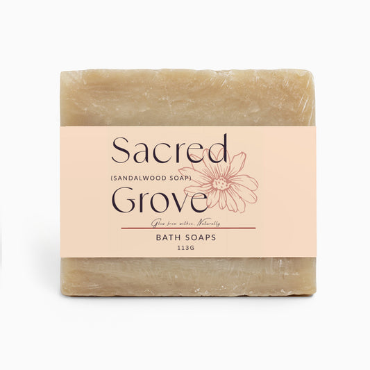 Sacred Grove sandalwood soap bar with earthy lullaby scent for sensitive skin, moisturizing and natural ingredients