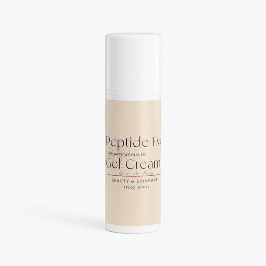 Peptide Eye Gel-Cream bottle for reducing puffiness and hydrating delicate eye area with peptides and hyaluronic acid